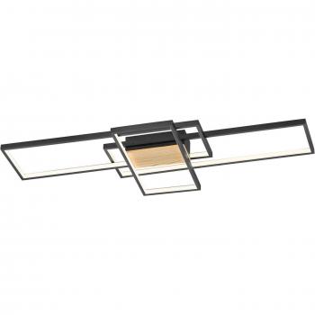 Plafón LED regulable Tucson con elemento de madera, negro
