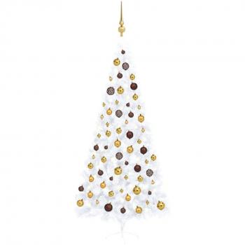 Árbol de Navidad Medio con Luces y Bolas Blanco 240 cm