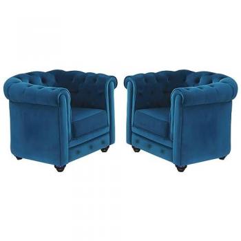 Conjunto de 2 sillones Chesterfield de terciopelo azul canard
