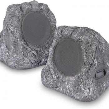 Innovative Technology Premium 5-Watt Bluetooth Outdoor Rock Speakers with A/C Adapter and Built-In Rechargeable 5200mAh Battery, Pair, Gray - ITSBO-513P5GRY