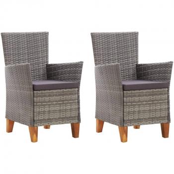 Grey Poly Rattan Garden Chairs with Cushions - Set of 2