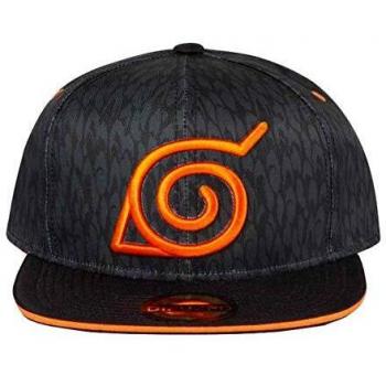 Naruto Shippuden Adjustable Snapback Hat with Metal Leaf Village Logo Black/Orange