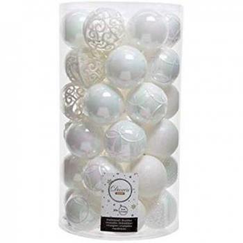 Set de 37 Bolas de Navidad Iridiscentes Blancas de Plástico - 6 cm Infrangibles