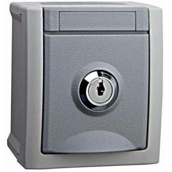 Toma de corriente Schuko gris con cerradura
