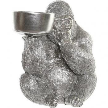 Figura decorativa de resina plateada con forma de gorila (32 x 26,5 x 36 cm)