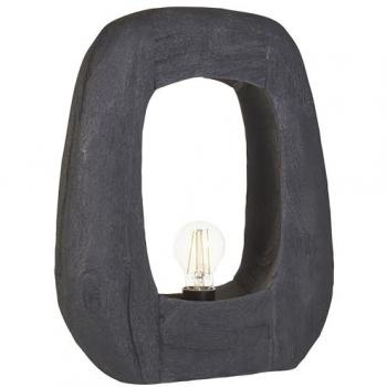 Lámpara de mesa moderna negra con base de madera y pantalla abierta irregular 42 cm Ajay