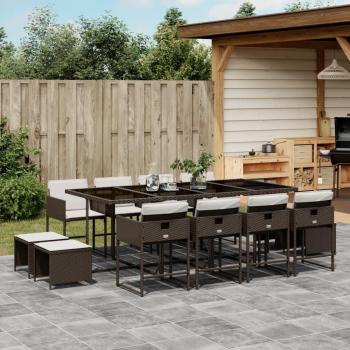 13-Piece Brown Poly Rattan Garden Dining Set with Cushions
