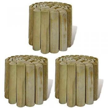 vidaXL 3x Rollo de Troncos de Borde de Jardín Césped de Madera Pino 250 x 20 cm