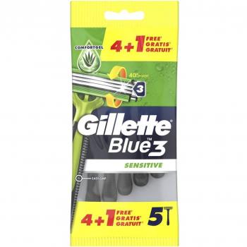 Gillette Blue3 Sensitive Maquinillas de Afeitar Desechables - Pack de 5 Unidades