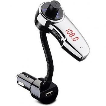 Transmisor de FM Manos Libres Música Bluetooth Articulable de Mpow, con Puerto USB de 2.1A y Cable Jack 3.5 y Aux, Cargador de Mechero para el Coche, Soporte para Comandos por voz SIRI o el CarMode del Note Compatible con Tabletas Reproductores de MP3 
