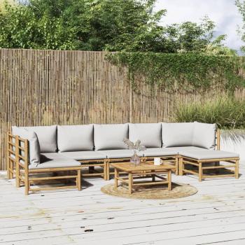 vidaXL 8-Piece Light Grey Bamboo Garden Lounge Set with Cushions