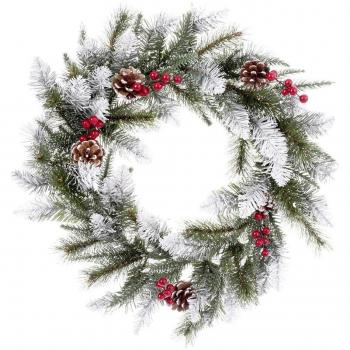 Corona de Navidad clásica Verde de plástico para decoración navideña con piñas 50 x 50 x 15 cm