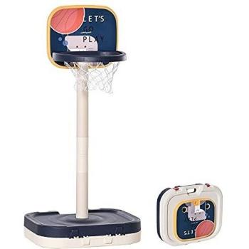 HOMCOM 2 en 1 Canasta de Baloncesto para Niños y Juego de Lanzamiento de Anillos Portátil con Aro Ajustable de 96-110 cm Accesorios Incluidos 58,5x56x122-137 cm Multicolor