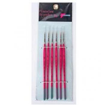 Set de Pinceles Pryse 6110999 para Bellas Artes, Número 2/0, Pelo Sintético, Mango Corto, Forma Redonda, Paquete de 6 Piezas
