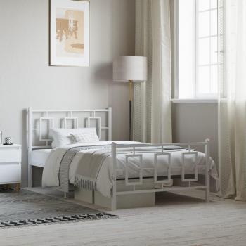 Cama pediátrica de metal blanca con cabecera y estribo 100x190 cm