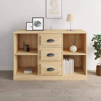 Aparador de madera contrachapada 104,5x35,5x67,5 cm en color roble Sonoma, mueble de almacenaje para salón, buffet y armario auxiliar