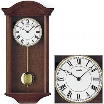 Reloj de Pared Pendular AMS 990/1, 27 cm x 10 cm x 53 cm, Color Marrón Nuez
