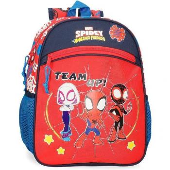 Mochila Infantil Spidey and Friends Marvel 33cm con Bolsillo Frontal, Fabricada en Poliéster, Color Rojo