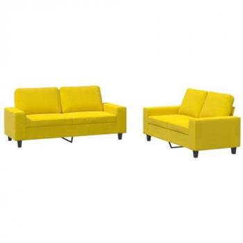 Juego de Sofás 2 Piezas Tela Amarillo Claro con Cojines Relax