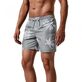 MaaMgic Shorts de Baño para Hombre Shorts de Playa Traje de Bañode Secado Rápido para Vacaciones Diseño a Rayas, Coco Gris M