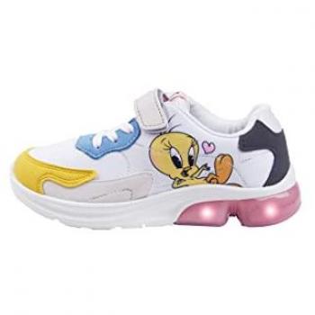 Zapatillas Deportivas Infantiles Bajas con LED Looney Tunes Piolín Multicolor, Talla 30, Cierre de Velcro y Elásticos, Suela Ligera de EVA, Producto Original Diseñado en España