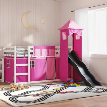 Litera con tobogán y cortinas rosa 80x200 cm Vidaxl Rosa