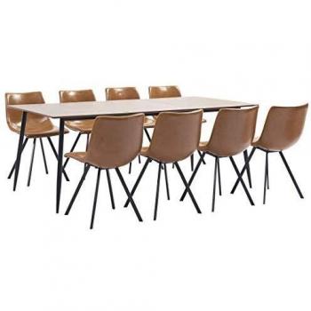 vidaXL Juego Comedor 9 Piezas de Cuero Sintético Mobiliario Decoración Interior Casa Hogar Robusto Duradero Resistente Funcional Práctico Útil Coñac