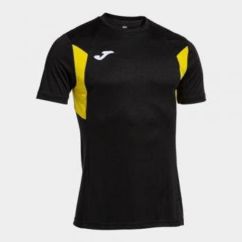 Camiseta de fútbol Joma Winner III hombre/niño negra con detalles amarillos, de manga corta