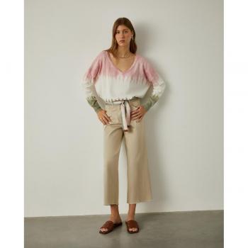 Pantalón culotte de mujer Lion of Porches en tejido liso con cinturón, color beige