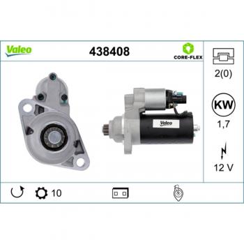 Motor de arranque VALEO 438408, tipo: motor de arranque, características: compatible con diversos modelos de vehículos, alta eficiencia en el arranque del motor, diseño compacto y ligero, construcción duradera para una larga vida útil,