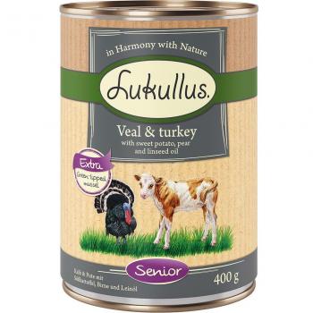 Lukullus Senior Beef & Turkey Wet Dog Food 6 x 400 g Multipack (5 + 1 Free Can Promotion)