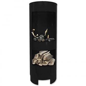 BBT@ Chimenea de metal columna / 1 metro de altura / Color: Negro / Con el estante de madera separada / Ancho: 37cm Altura: 100 cm Profundidad: 35 cm / Salida de calor es de aproximadamente 3,5 Kw / Metal con recubrimiento de polvo / Incluyendo 3 latas de