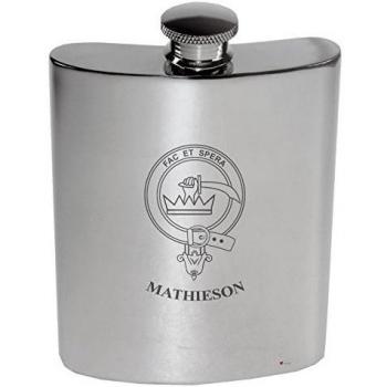 Mathieson Family Crest 6oz Polished Pewter Kidney Flask