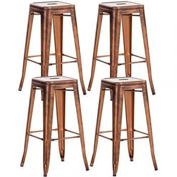 Juego de 4 Taburetes de Bar Joshua Cobre I Apilables I Con Reposapiés I Altura del Asiento 76 cm