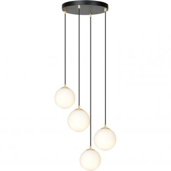 Lámpara colgante Euluna Glassy, 4 luces, redonda, negro/opal