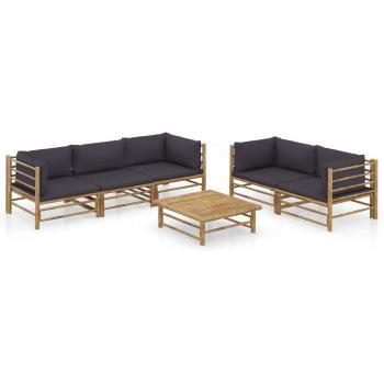 vidaXL 6-Piece Bamboo Garden Lounge Set with Dark Grey Cushions