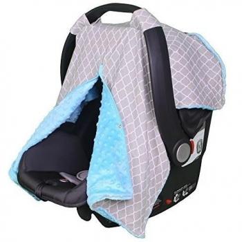 Housse de siège voiture de qualité supérieure avec ouverture à trous pour carseats par des enfants infantile N 'tels | marocain Quatrefoil Auvent avec Minky Bleu | Protège bébé nouveau-né | tendance Decor | bébé parfait cadeau de douche