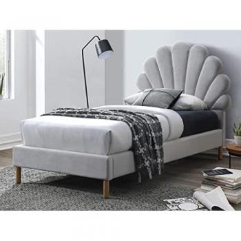 Cama infantil de 90 x 190 cm en terciopelo gris claro con colchón - MOANA