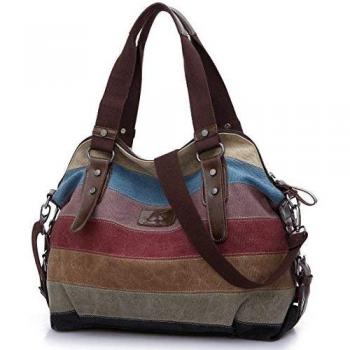 HASAGEI Bolsa de Lona de las Mujeres Bolsos de Hombro Mochilas Casual Multicolor Rayas