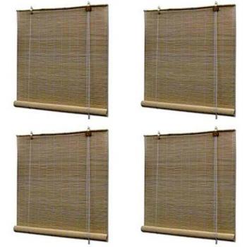 vidaXL 4X Estores Enrollables Bambú Natural Persianas Ventana Hogar Diseño Privacidad Control Cantidad Luz Entrante Fáciles Limpiar Colocar 120x160cm