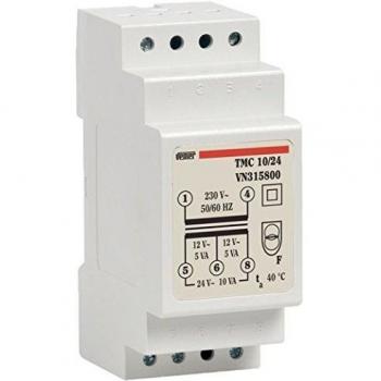 Transformador Vemer VN315800 TMC 10/24, 10VA, 230V/12-24V, Instalación en Barra DIN, Servicio Continuo, Color Blanco