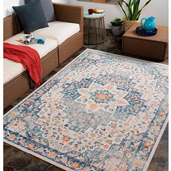 Surya Arvada Vintage Outdoor/Indoor Rug, Rectangular, 160x213 cm, Blue and Beige, 6 mm Height