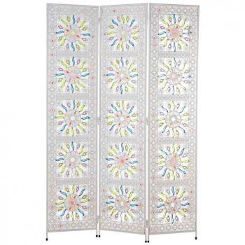 Biombo tres paneles metal blanco policromo Alexandra House Living 120 x 172 x 3 cm