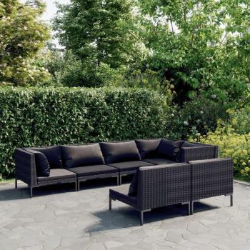 7-Piece Dark Grey Poly Rattan Garden Lounge Set with Cushions