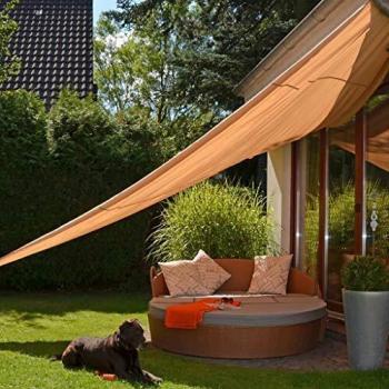 Toldo de vela triangular beige 5x5x5 m, dimensiones disponibles: 5 x 5 x 5 m, 3 x 3 m, 3.6 x 3.6 x 3.6 m