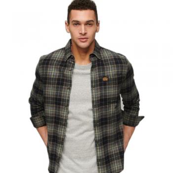 Camisa de leñador de manga larga en algodón orgánico Superdry Drayton Check Negra M