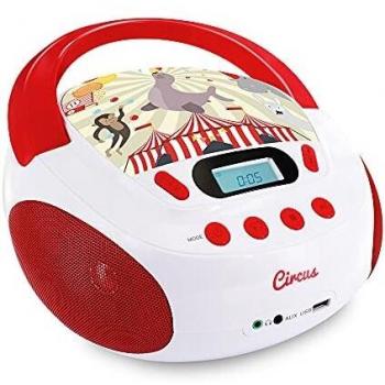 Reproductor de CD Infantil MP3 Metronic Circus 477145 - Blanco/Rojo, USB/SD/AUX 6W