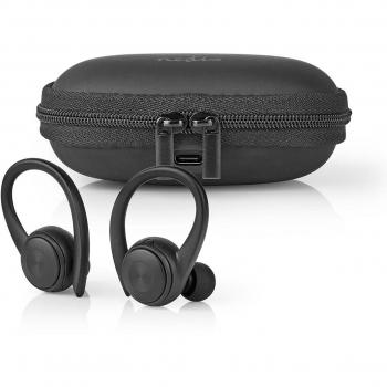 NEDIS Auriculares totalmente inalámbricos | Bluetooth® | Pulsa la cuerda, funda de carga, micrófono integrado, control de voz, gancho para las orejas, negro 0,30 m