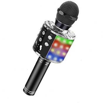 ASENTER Micrófono Inalámbrico Bluetooth Karaoke con luces LED,Infantil Portátil de mano Speaker Machine Birthday Home Party Compatible con Android/iOS/PC/AUX o Teléfono Inteligente