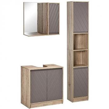 HOMCOM Conjunto de baño bicolor incluye 1 mueble para debajo del lavabo, 1 armario de baño con espejo y 1 columna de baño con estante ajustable, dimensiones 30 x 24 x 170 cm,